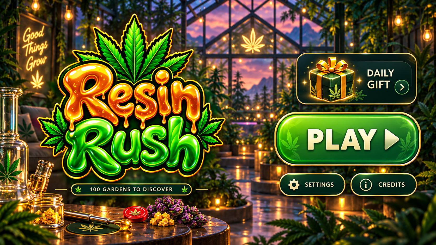 Resin Rush greenhouse main menu